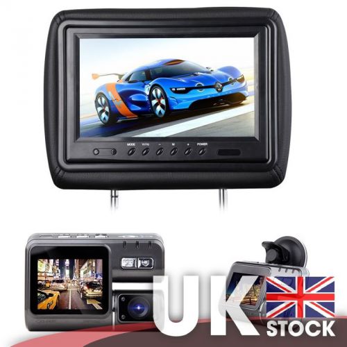 9&#034; screen leather headrest monitor (black) + 2&#034; lcd monitor 720p hd dashcam