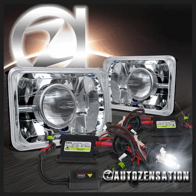 Diamond cut 4x6 square projector headlight+dual beam h4 6000k hid conversion kit