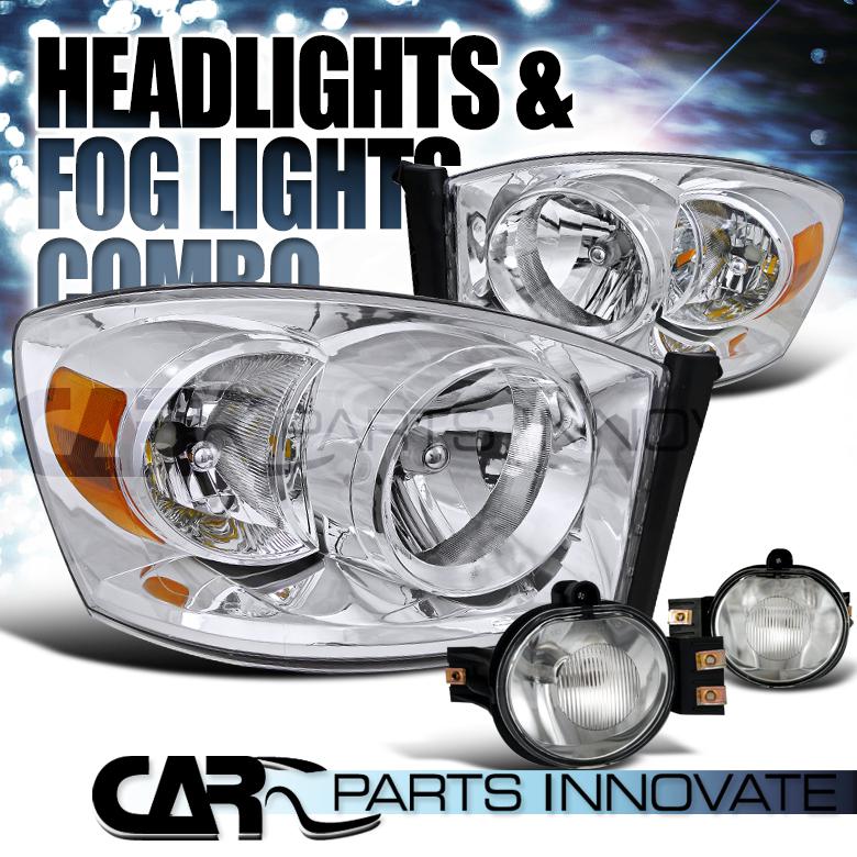 2006-2008 dodge ram chrome crystal headlights+clear fog bumper lamps