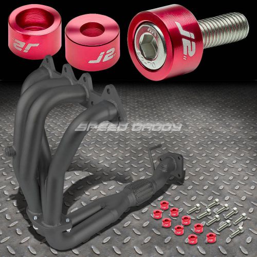 J2 for 98-02 accord f23 black exhaust manifold header+red washer bolts