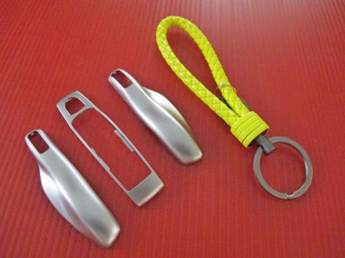 3p psilver key remote fob cover case trim + ly pu key chain for porsche panamera