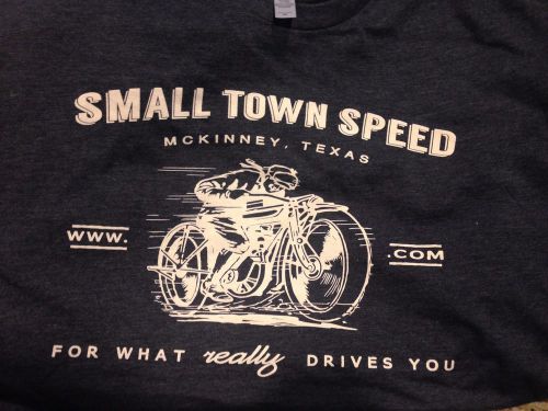 Small black heathered small town speed vintage style race tee shirt. s xs