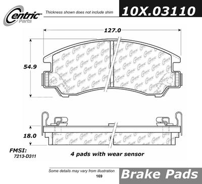 Centric 300.03110 brake pad or shoe, front-premium semi-met pads w/shims