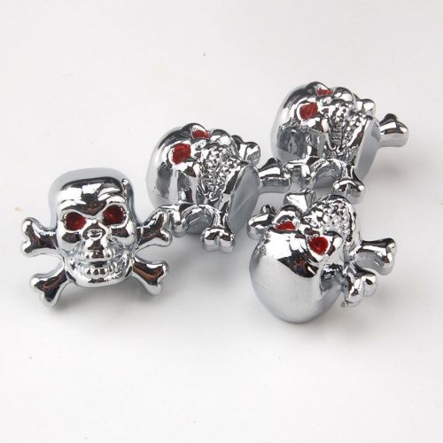 4x chrome crossbones skull head wheel tyre tire valve stems air dust cover caps