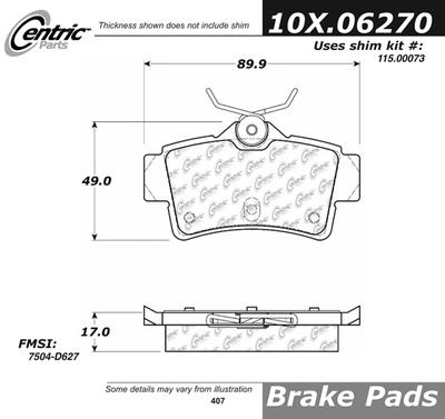 Centric 300.06270 brake pad or shoe, rear-premium semi-met pads w/shims