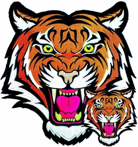 Bengal tiger angry iron-on patch embroidered 10&#034; and 4&#034; 2pcs