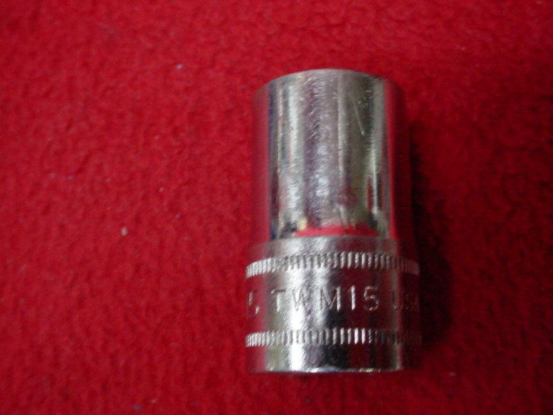 Snap-on tools 15mm 1/2" drive shallow 6pt metric chrome socket twm15 used
