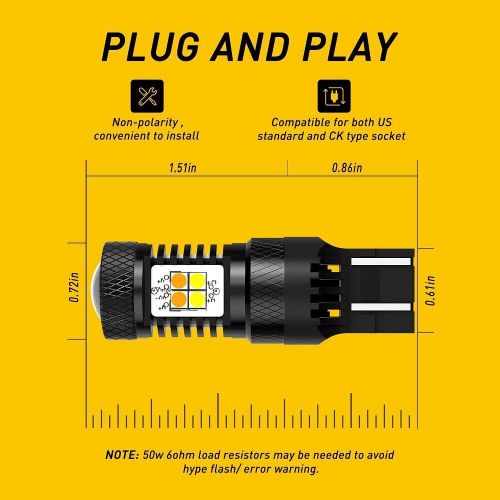 16k 7443 7444 led turn light signal switchback amber white lamps hi power t