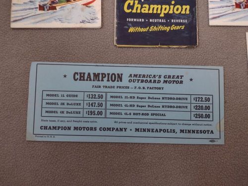 Champion hydro-drive and 2 pacemaker outboard motor brochures