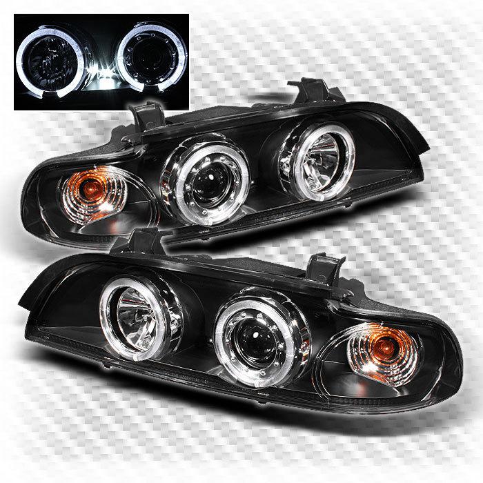 1997-2003 bmw e39 5-series twin halo projector headlights black head lights lamp