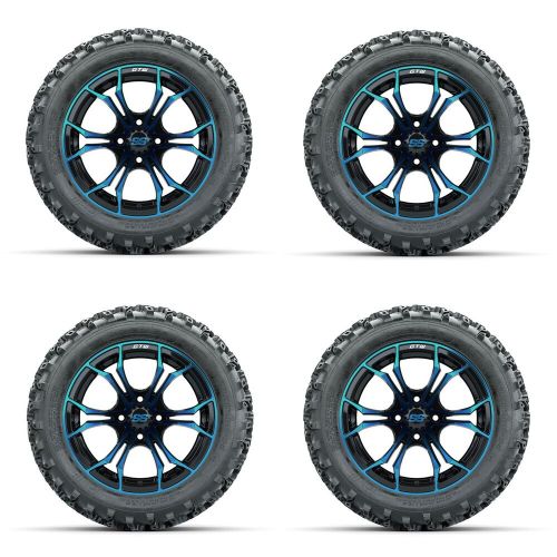 Golf cart gtw 14&#034; spyder blue black wheel | 23x10-14 rogue at tire | 4 set