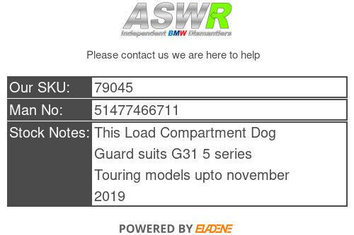 Bmw load compartment dog guard g31 5 series touring 51477466711