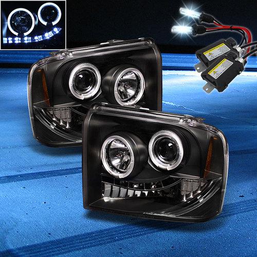 8000k slim xenon hid+05-07 f250 2x halo led projector headlights head lights set