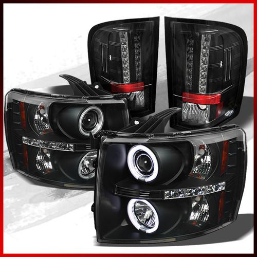 2007-2013 chevy silverado ccfl halo projector headlights+ black led tail lights