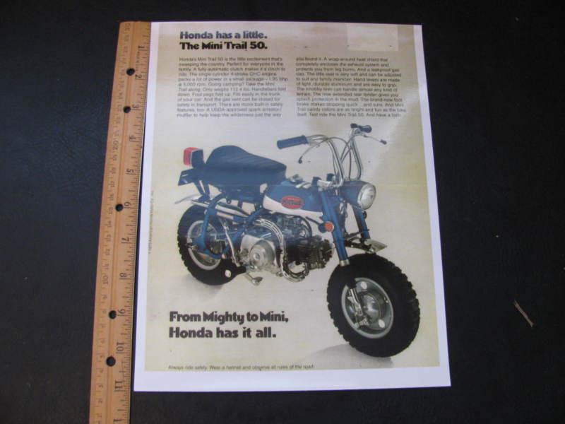 Honda mini trail z50 k2 advertisement gloss paper 1971 minitrail z 50 