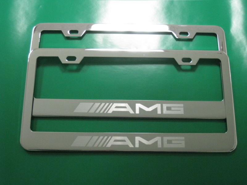 (2) brand new " amg " mercedes-benz chrome metal license plate frame