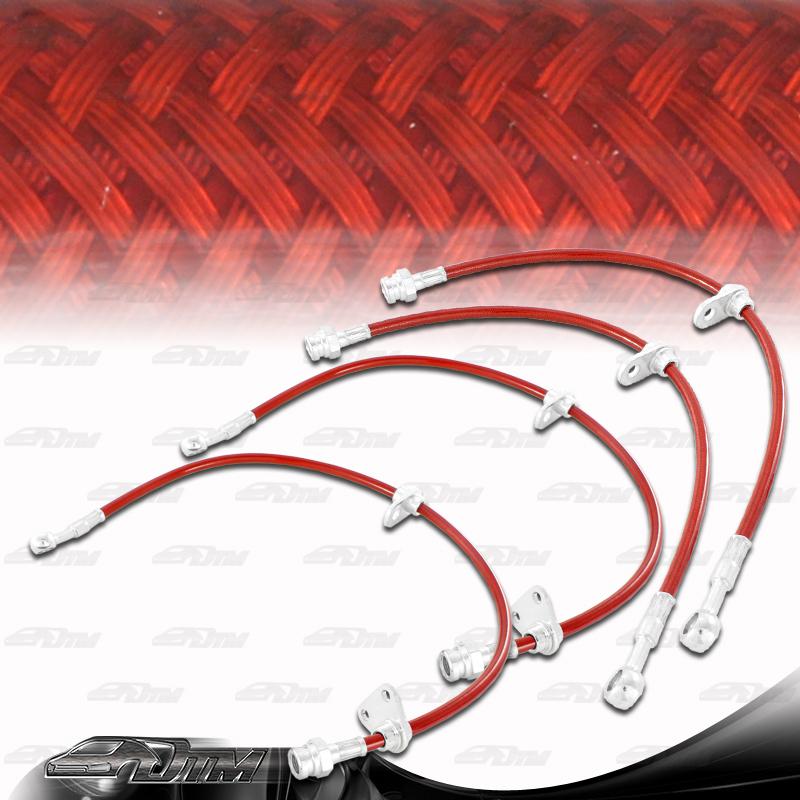 97-01 acura integra type-r gs-r front & rear stainless steel brake lines -red