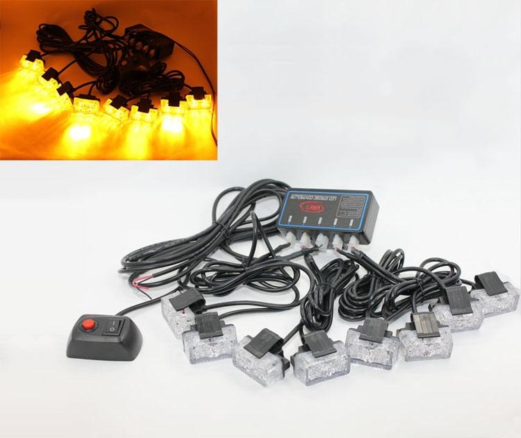 8 x 2 led amber auto strobe flash high power grill emergency lights waterproof