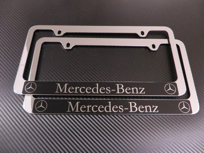 (2pcs) mercedes-benz halo chrome metal license plate frame - front & rear