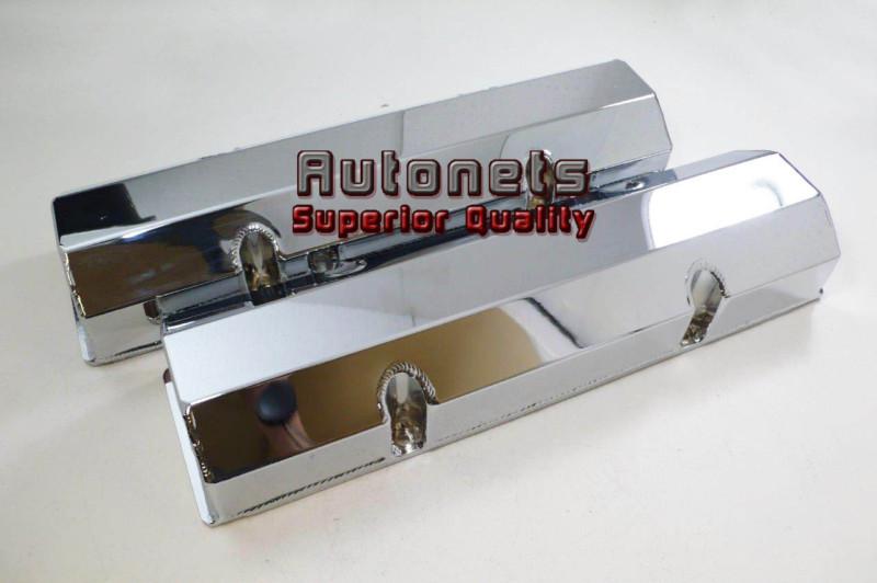 Chromed fabricated aluminum chevy sbc valve cover 283 400 smooth top hot rat rod