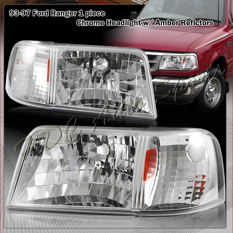 93-97 ford ranger chrome housing 2-in-1 head light lamps+amber reflector corner