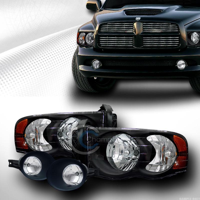 Blk head light parking signal amber+front bumper fog ch dy 02-05 dodge ram truck