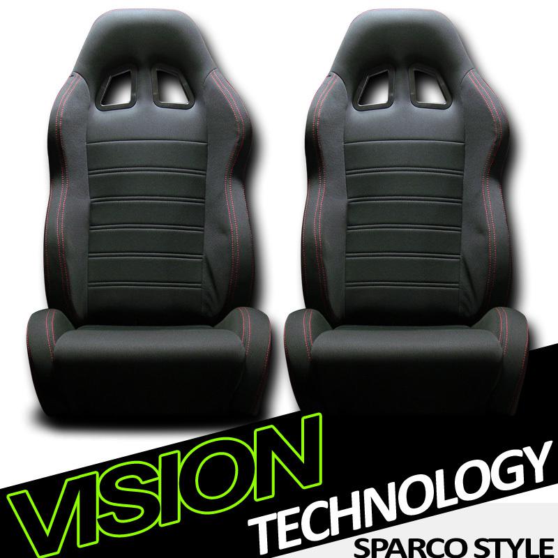 2x microfiber fabric black & red stitch sport racing seats+sliders subaru/volvo