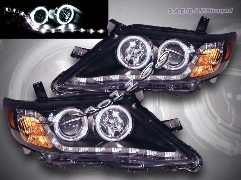 2010 2011 toyota camry black ccfl projector headlights  two halo led strip 4door