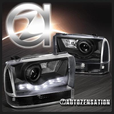 99-04 f250 f350 f450 f550 black projector headlights+corner park lights