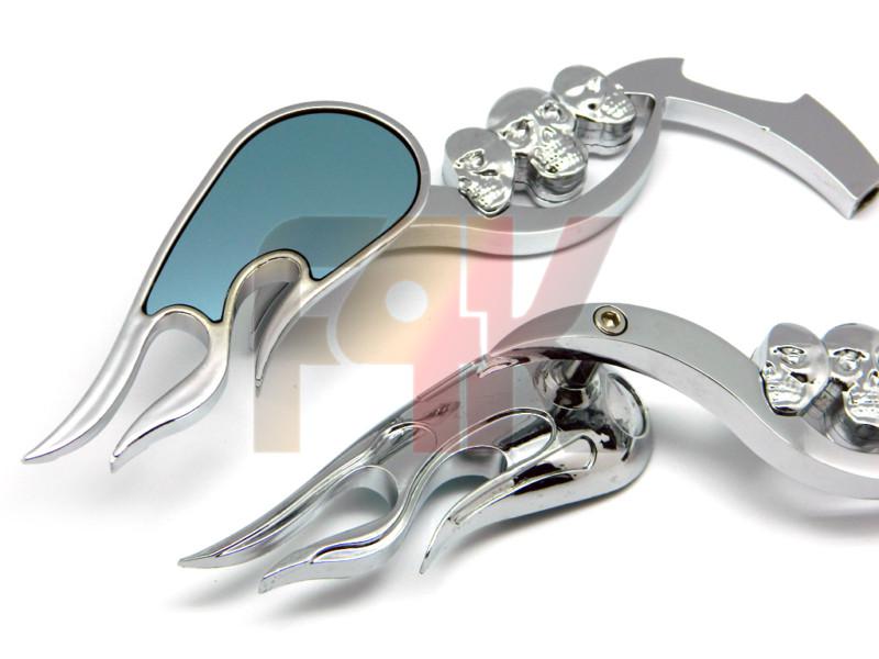 Chrome motorcycle flame skull rearview mirrors for honda yamaha kawasaki suzuki