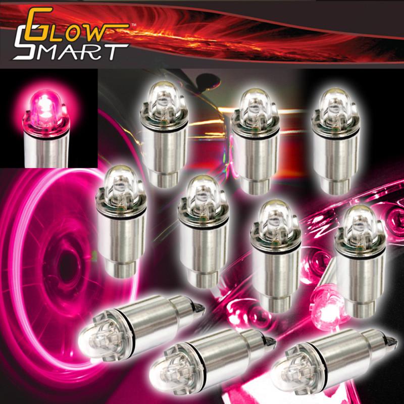 10 x led car tyre valve cap tire wheel lights bicycle motorcycle  - pink