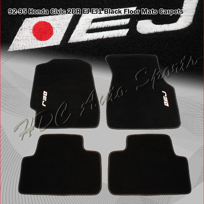 1992-1995 honda civic coupe 2 dr 4 pc black nylon floor mat carpet white ej logo