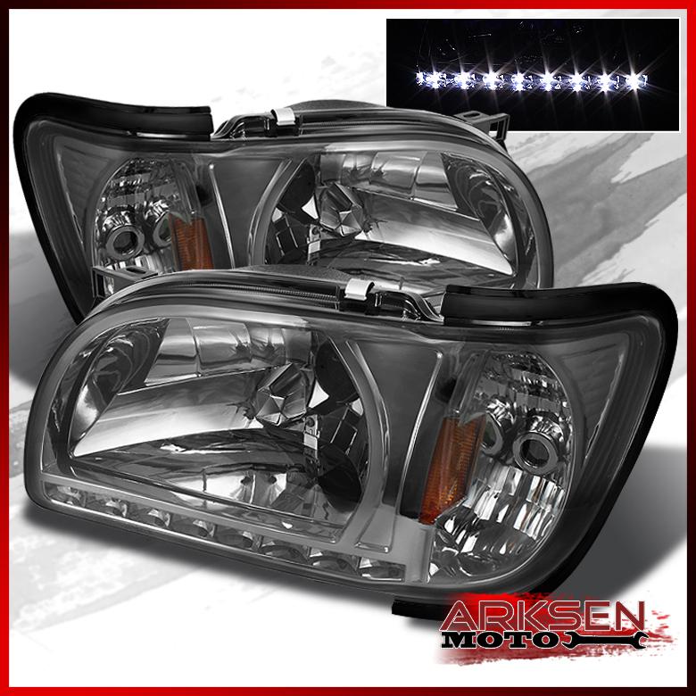 Smoked 01-04 tacoma 2in1 crystal drl led headlights w/black trim corner signal