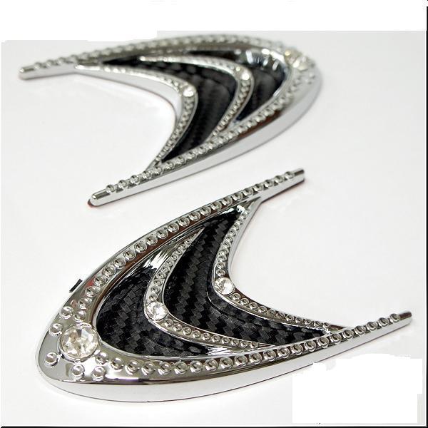 Car fender air flow vent cover black carbon chrome crystal x 2 pieces