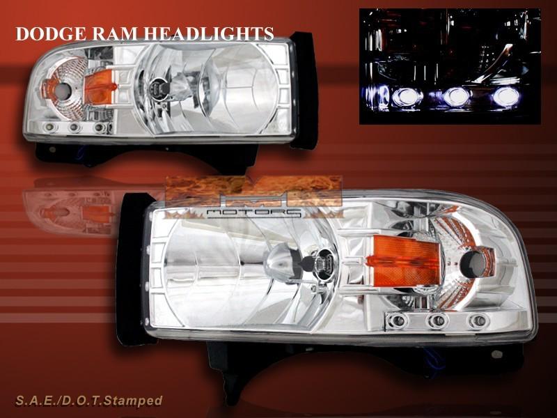 1994-2001 dodge ram pickup 1500 2500 3500 crystal led headlights chrome w/ amber