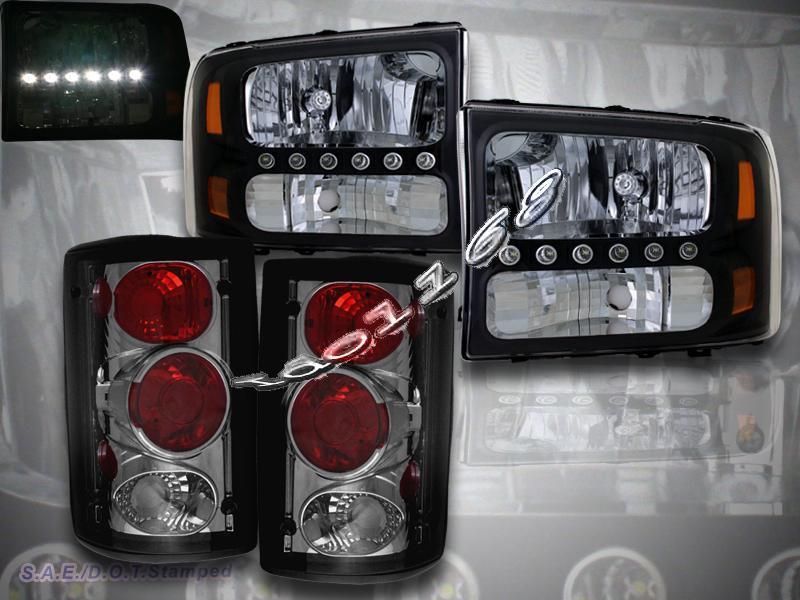 00 - 04 ford excursion black led headlights and smoke tail lights guaranty new