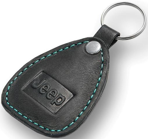 New leather black / turquoise keychain car logo jeep auto emblem keyring