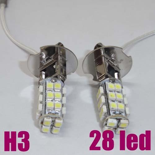 2x new white car h3 3528 smd 28 led head light headlight bulb lamp