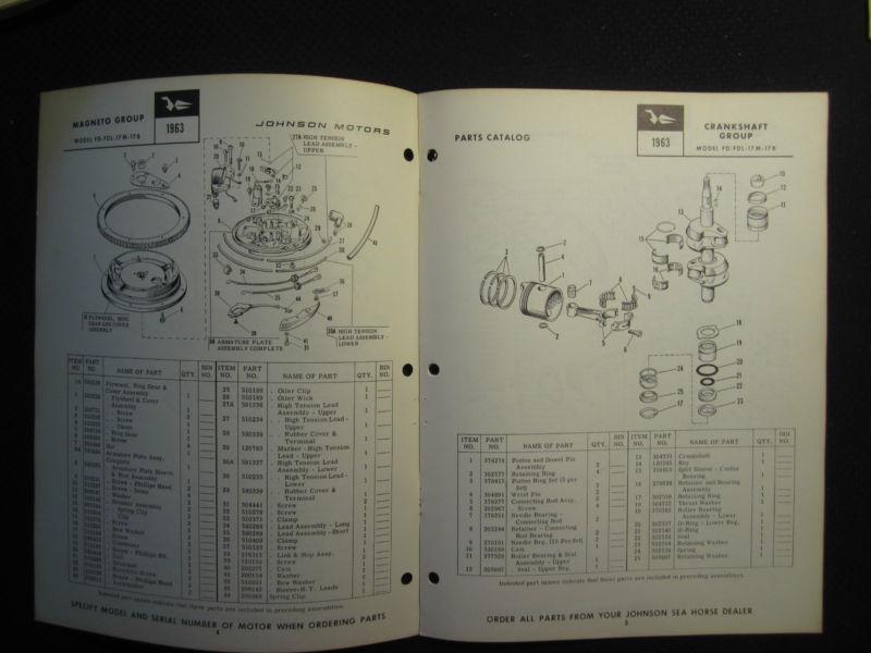 Buy 1963 Johnson Outboard Motor 18 HP Parts Catalog Manual Sea Horse FD ...