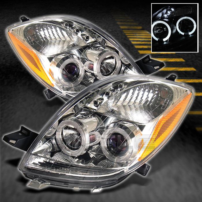 06-08 toyota yaris 2/3dr chrome dual halo projector led headlights lamps pair