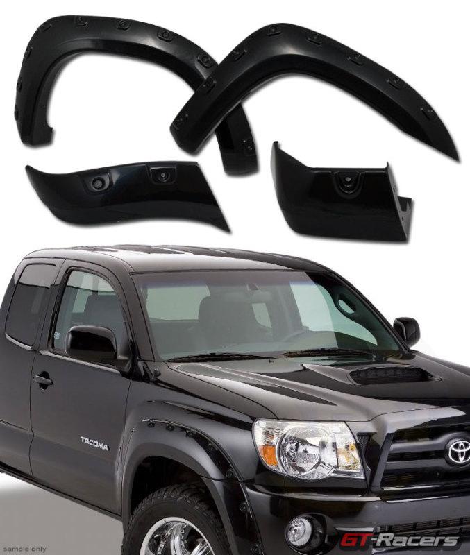 Blk pocket style front+rear fender flare kit wheel cover 05-11 tacoma 73.5" bed