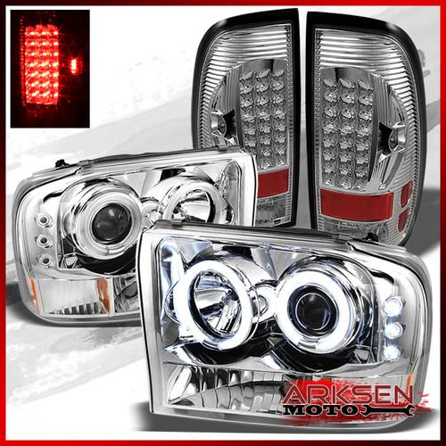 99-04 f250/350 2x ccfl halo led projector headlights+led clear tail lights