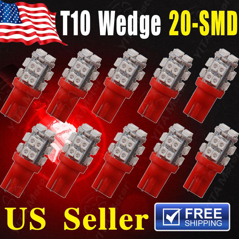 10 x t10 w5w 2825 192 194 168 501158 red 20smd led side wedge light bulb dc 12v