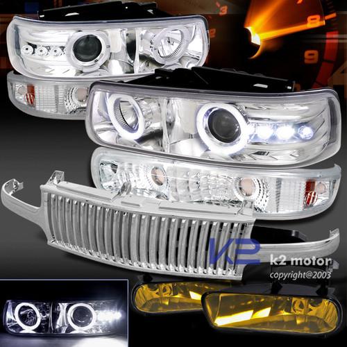 99-02 silverado chrome headlight+bumper+vertical grill+fog lights switch