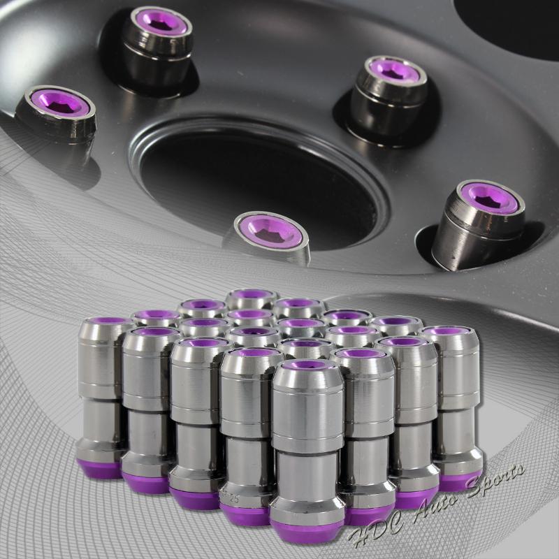 20pc m12 x 1.25mm thread pitch wheel rim tuner 1.9" long lug nut purple/gunmetal