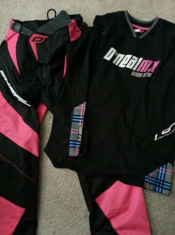 O'neal womens juniors mx / off road pants & jersey set black/pink sz sm 1/2 