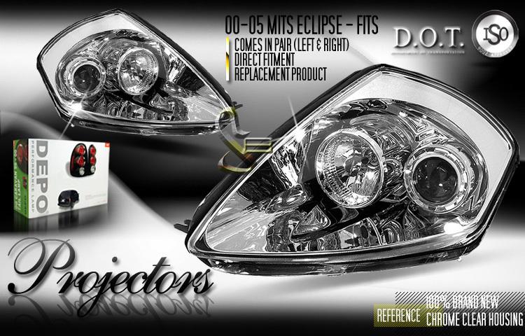 Depo pair euro chrome projector headlights 00-05 01 02 03 04 mitsubishi eclipse