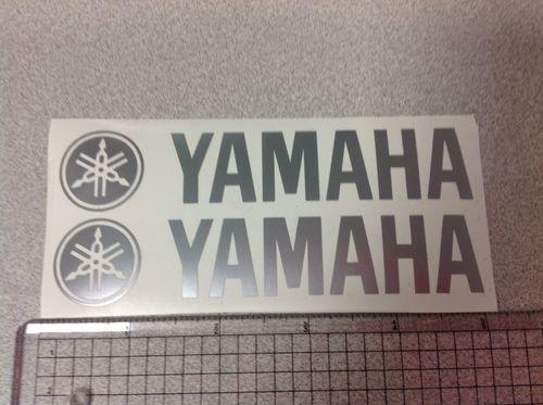 Yamaha motorcycle (2) decals stickers 0.85" x 5" silver