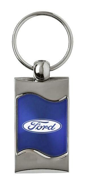 Ford blue rectangular wave metal key chain ring tag key fob logo lanyard