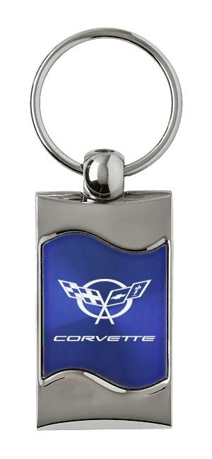 Chevrolet chevy corvette c5 blue rectangular wave keychain ring tag logo lanyard